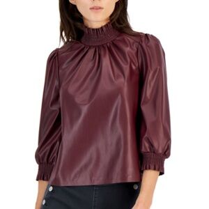 INC plum faux-leather top